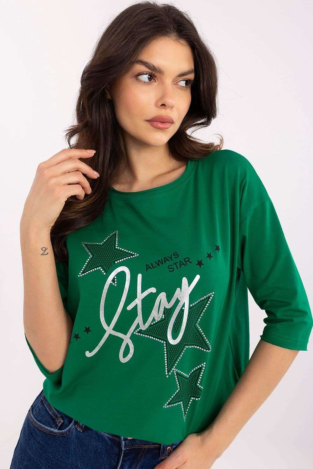 Elegantná blúzka s potlačou a lesklými kamienkami