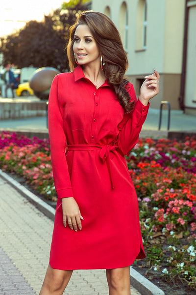 Elegantná košeľová šaty s vreckami a viazaním